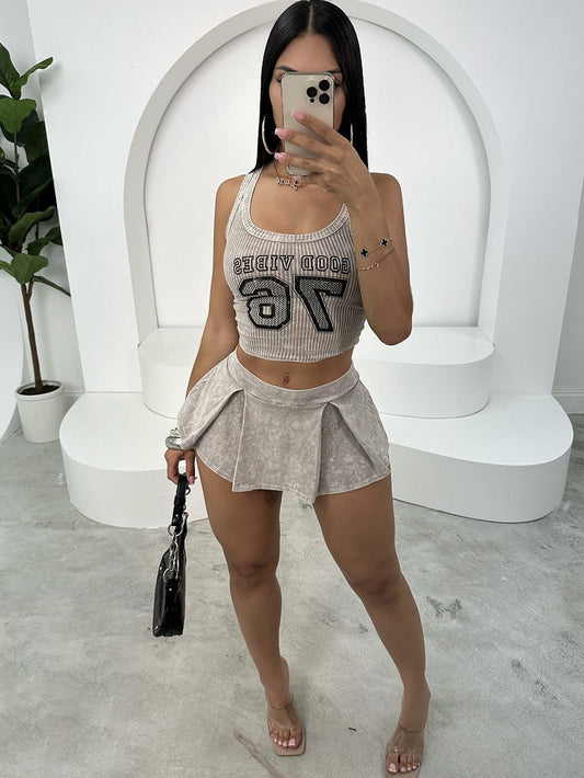 LADIES TWO PIECE SKIRT SET            KHAKI           (SIZE  S - L)
