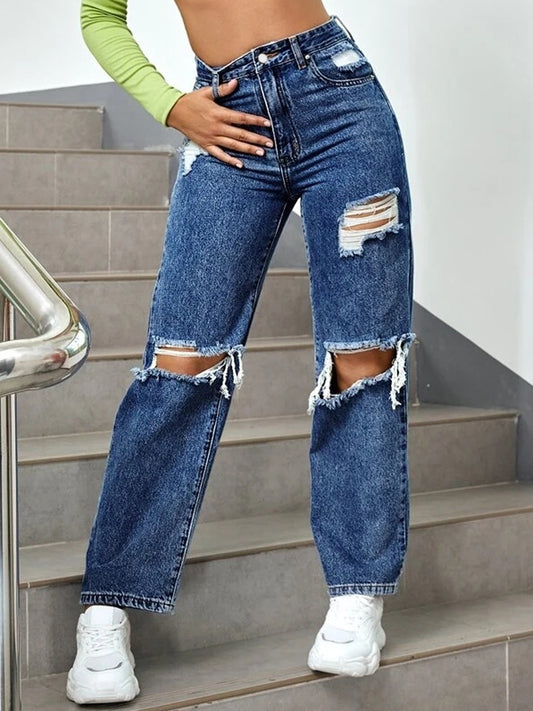 LADIES WIDE LEG JEANS              BLUE DENIM              (SIZE  S - 2XL)