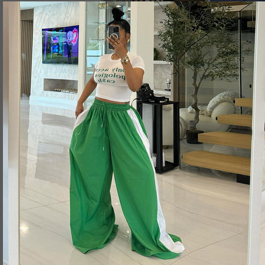LADIES WIDE LEG PANTS              GREEN / PINK              (SIZE  S - L)