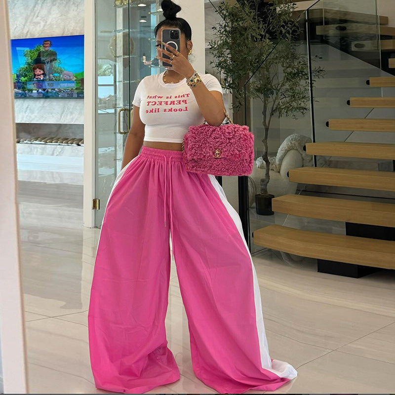 LADIES WIDE LEG PANTS              GREEN / PINK              (SIZE  S - L)