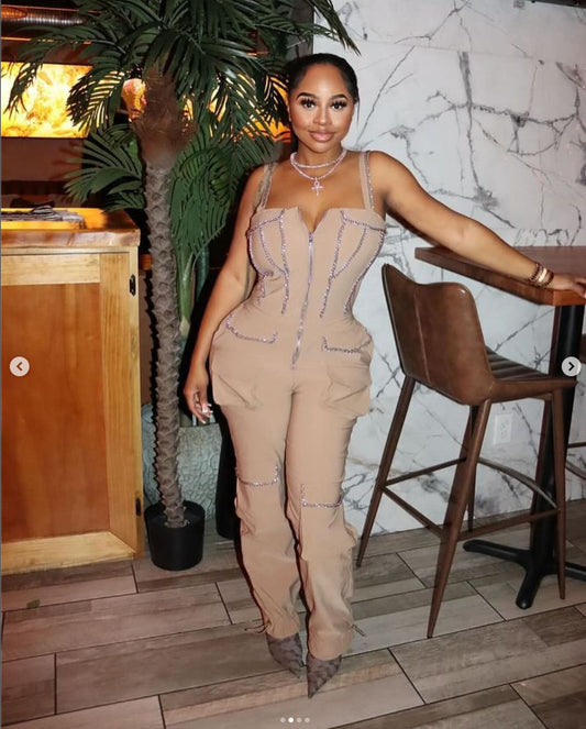 LADIES ONE PIECE JUMPSUIT              KHAKI / LIGHT KHAKI                (SIZE  S - 4XL)