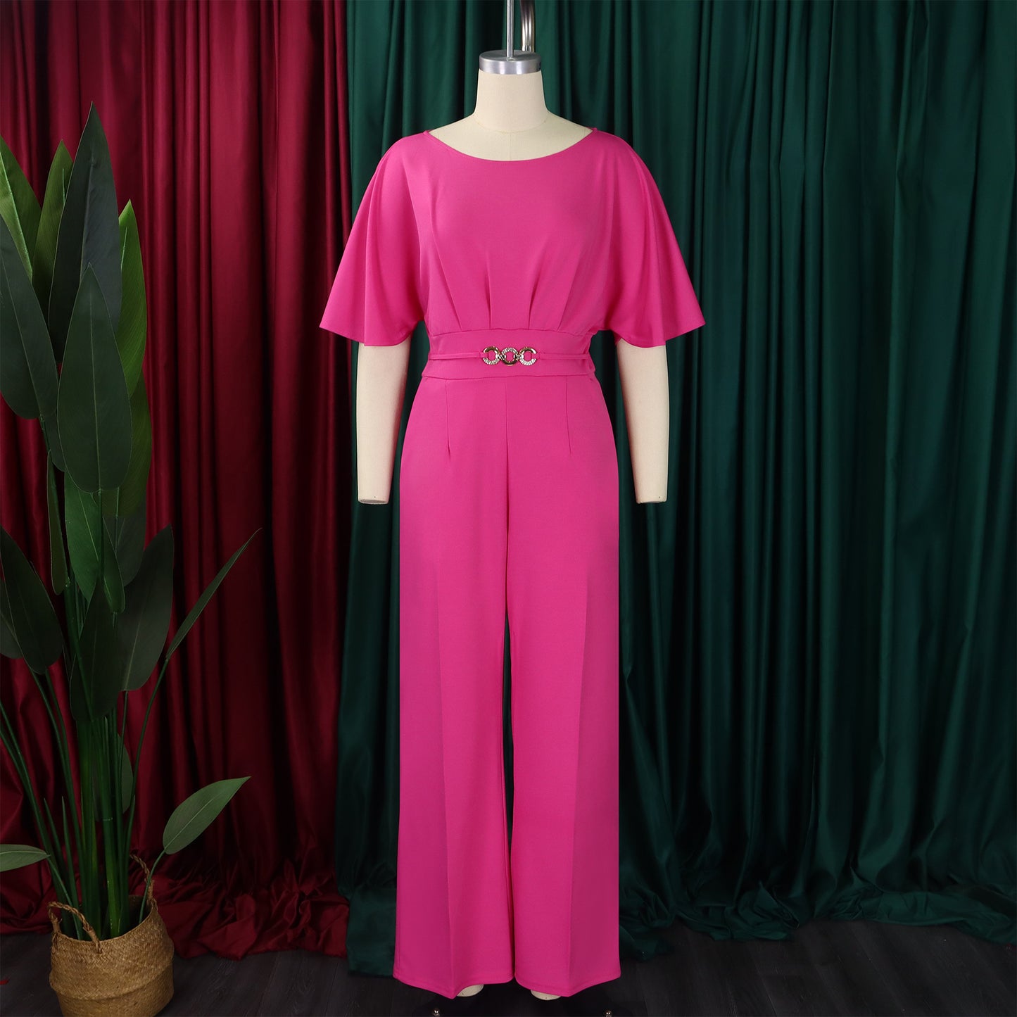 LADIES ONE PIECE WIDE LEG JUMPSUIT           PINK / BLUE / GREEN / BLACK / RED           (SIZE  S - 3XL)