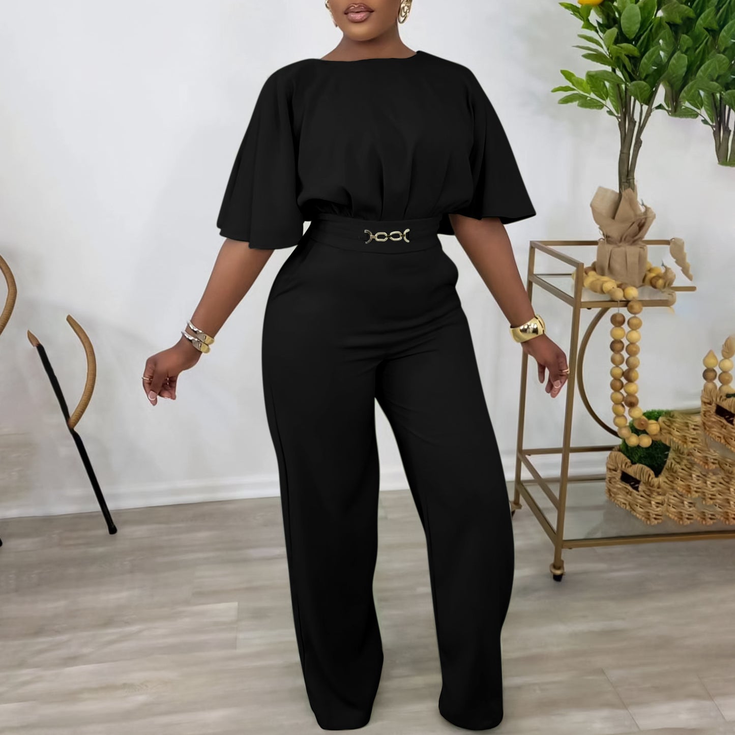 LADIES ONE PIECE WIDE LEG JUMPSUIT           PINK / BLUE / GREEN / BLACK / RED           (SIZE  S - 3XL)