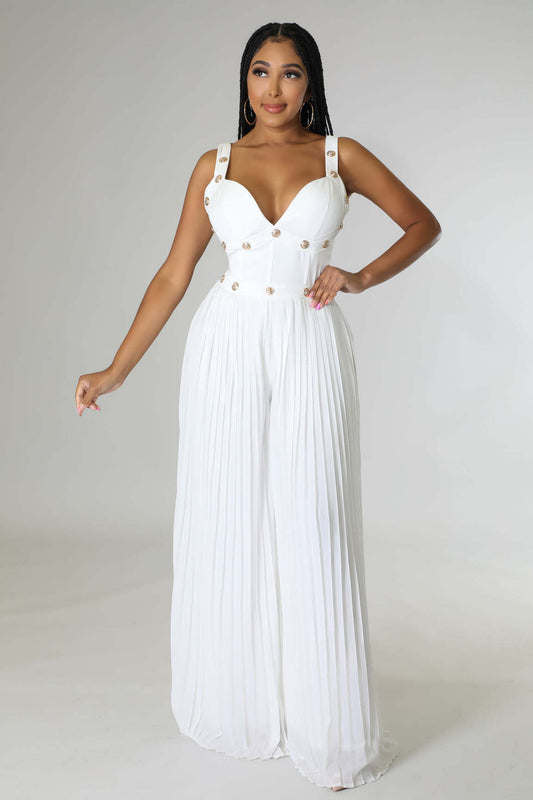LADIES ONE PIECE SLEEVELESS JUMPSUIT             WHITE             (SIZE  S - XL)