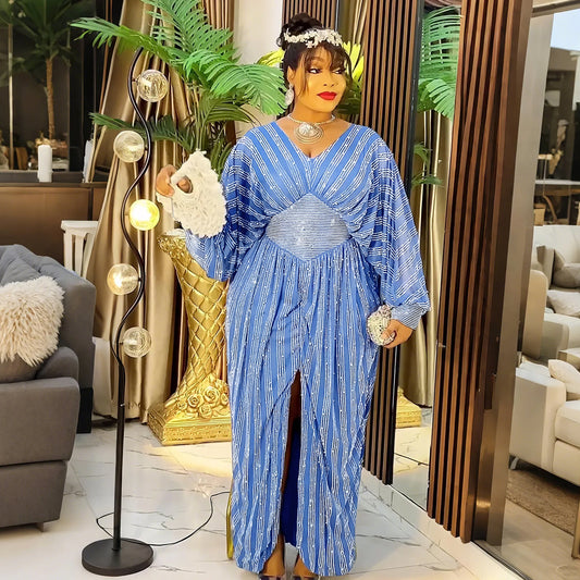 LADIES PLUS SIZE LONG DRESS            BLUE / DARK PURPLE / DARK GREEN / BLACK               (SIZE  L - 3XL)