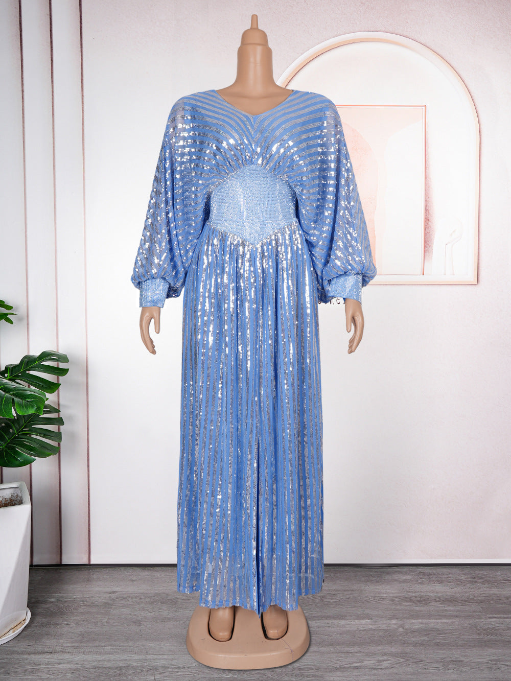 LADIES PLUS SIZE LONG DRESS            BLUE / DARK PURPLE / DARK GREEN / BLACK               (SIZE  L - 3XL)