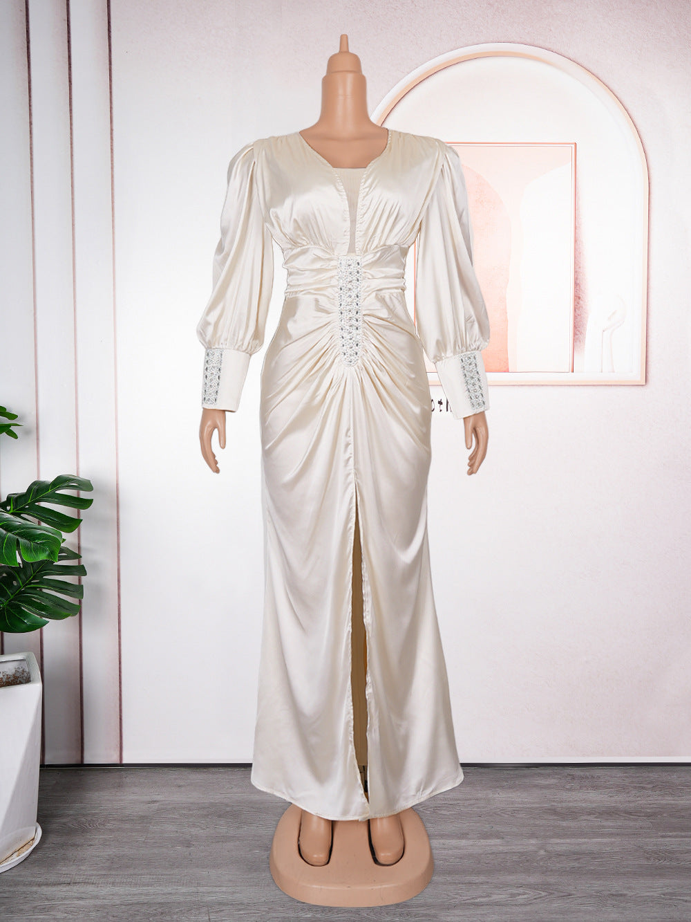 LADIES PLUS SIZE LONG SLEEVE PARTY DRESS            CHAMPAGNE / PINK / GREEN / WHITE             (SIZE  L - 3XL)