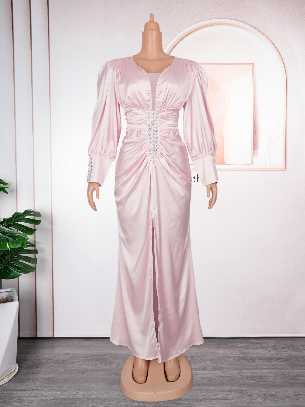 LADIES PLUS SIZE LONG SLEEVE PARTY DRESS            CHAMPAGNE / PINK / GREEN / WHITE             (SIZE  L - 3XL)