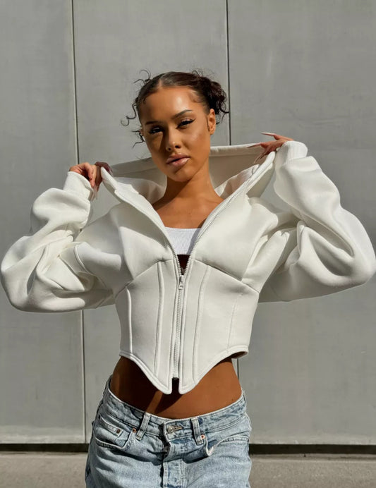 LADIES HOODED JACKET           WHITE            (SIZE  S - L)