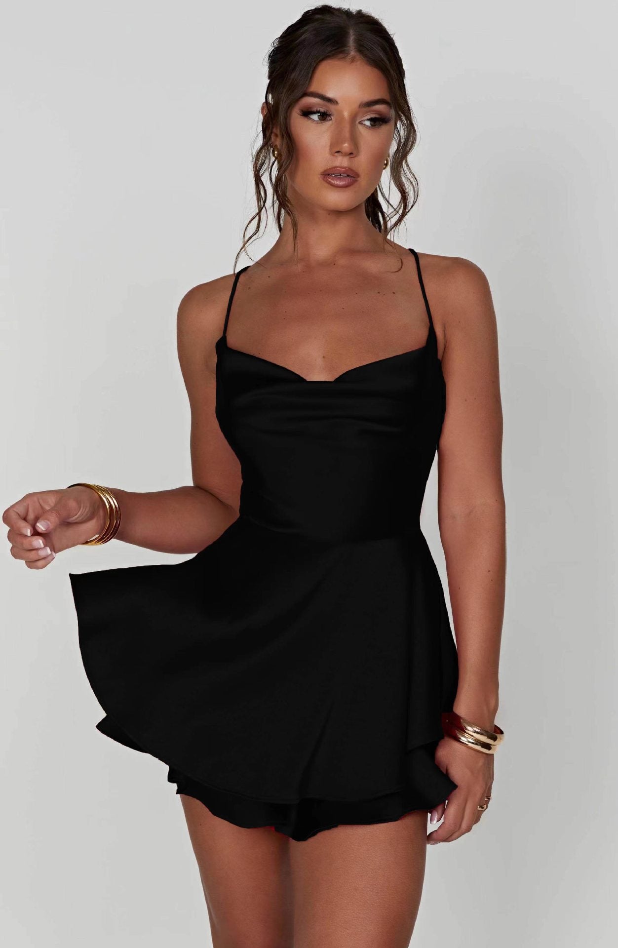 LADIES SLIM WAIST SEXY LACE UP BACK SHORT DRESS          RED / CHAMPAGNE / GREEN / LIME GREEN / DARK COPPER BROWN / PINK / BLACK           (SIZE:  S - L)