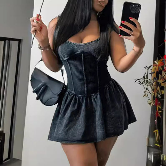 LADIES SHORT MINI DRESS        DARK GRAY         (SIZE  XS - XL)