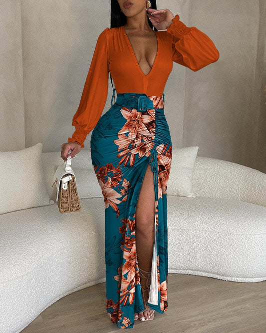 LADIES LONG SLEEVE CASUAL DRESS            RED-ORANGE            (SIZE  S - 2XL)