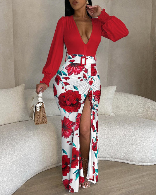 LADIES LONG SLEEVE CASUAL DRESS            RED            (SIZE  S - 2XL)