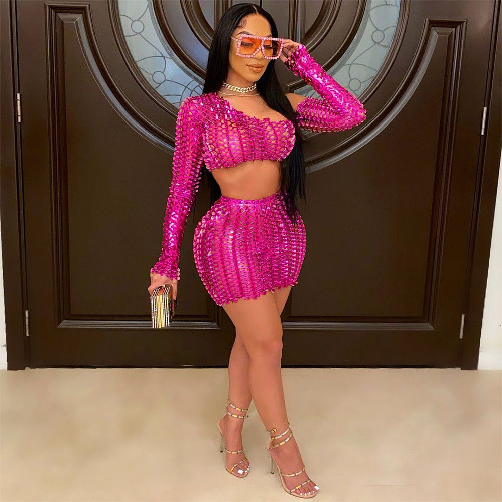 LADIES SEXY MESH NIGHTCLUB TOP & SKIRT SET             DIFFERENT COLOURS             (SIZE  S - 2XL)