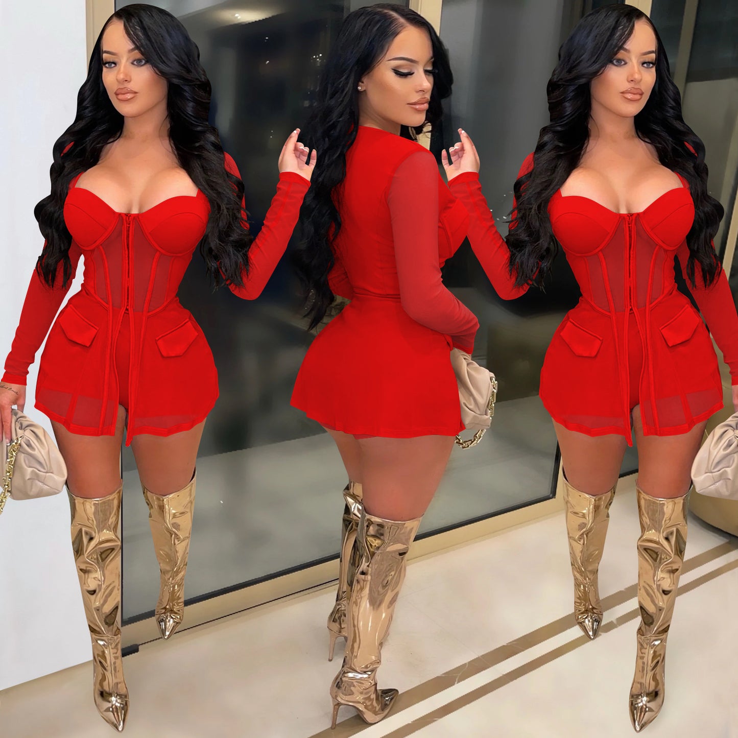 LADIES MESH SEE THROUGH TWO PIECE SHORTS SET             7 DIFFERENT COLOURS             (SIZE  S - 2XL)