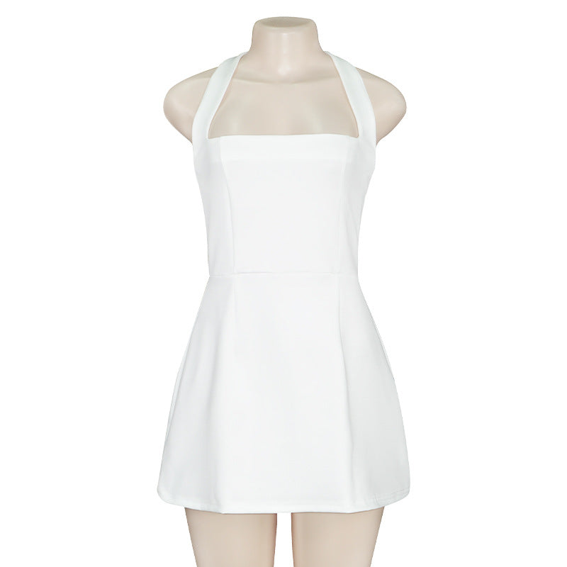 LADIES SLEEVELESS HALTERNECK DRESS             WHITE / BLACK             (SIZE  S - L)
