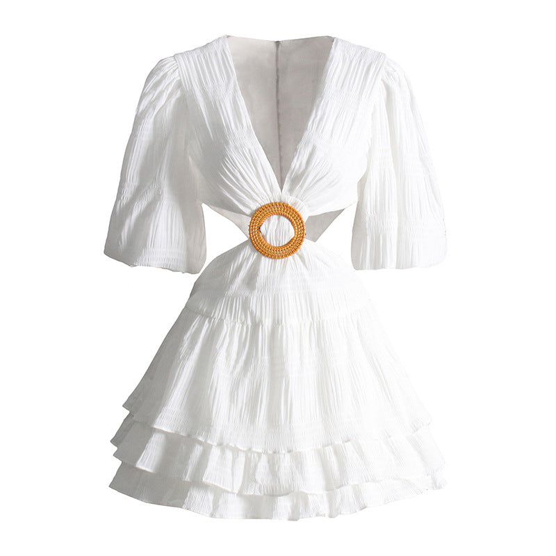 LADIES CUT OUT SIDES SHORT MINI DRESS             WHITE / LIGHT BLUE / LIGHT PURPLE             (SIZE  S - L)