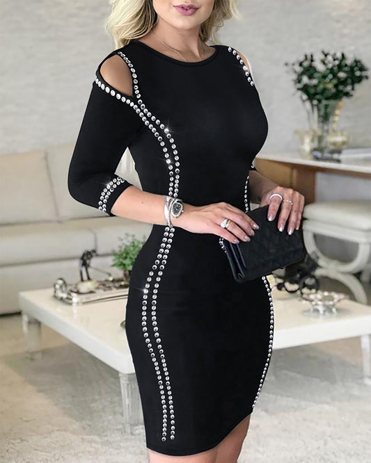 LADIES CUT OUT SHOULDER DRESS              BLACK              (SIZE  S - XL)