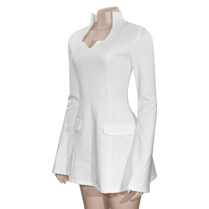 LADIES LONG SLEEVE SHORT DRESS              WHITE                (SIZE  S - L)