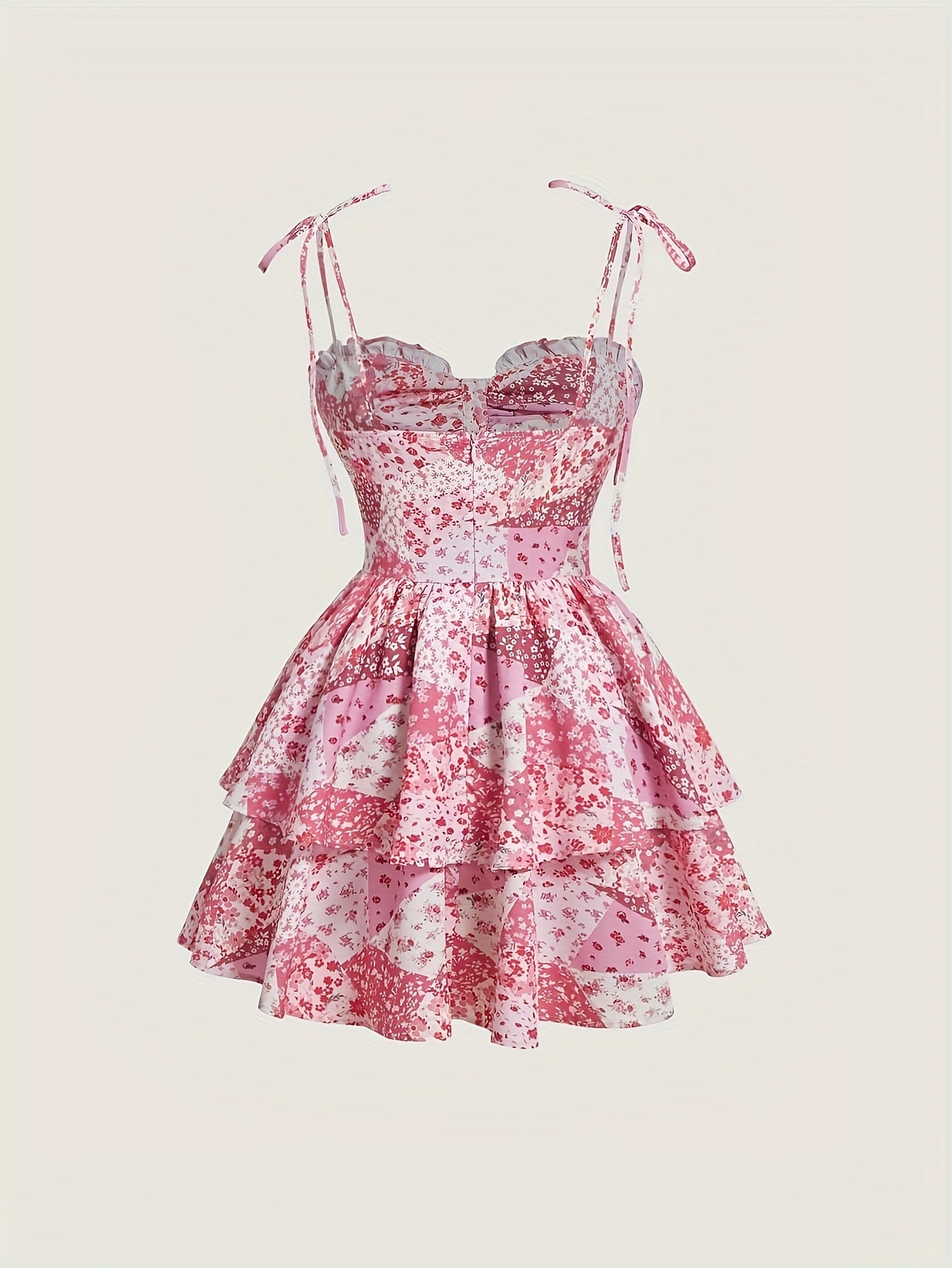 LADIES FLORAL DRESS WITH RUFFLES                PINK                (SIZE  S - XL)