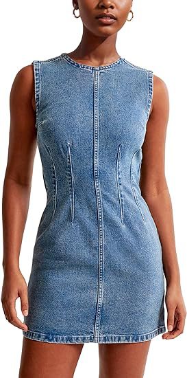 LADIES SHORT SLEEVELESS DENIM DRESS               LIGHT BLUE DENIM / BLACK / WHITE / DARK BLUE DENIM              (SIZE  S - XL)