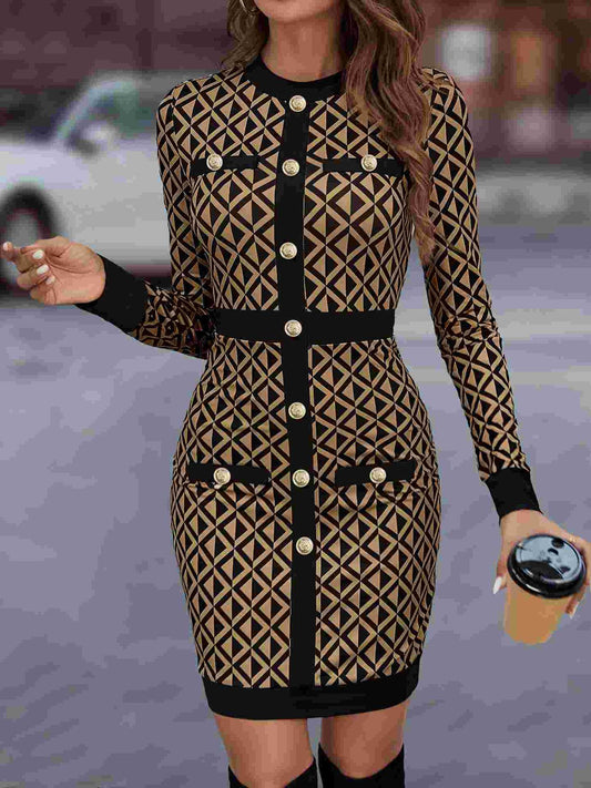LADIES LONG SLEEVE DRESS               COLOUR: COFFEE               (SIZE  S - XL)