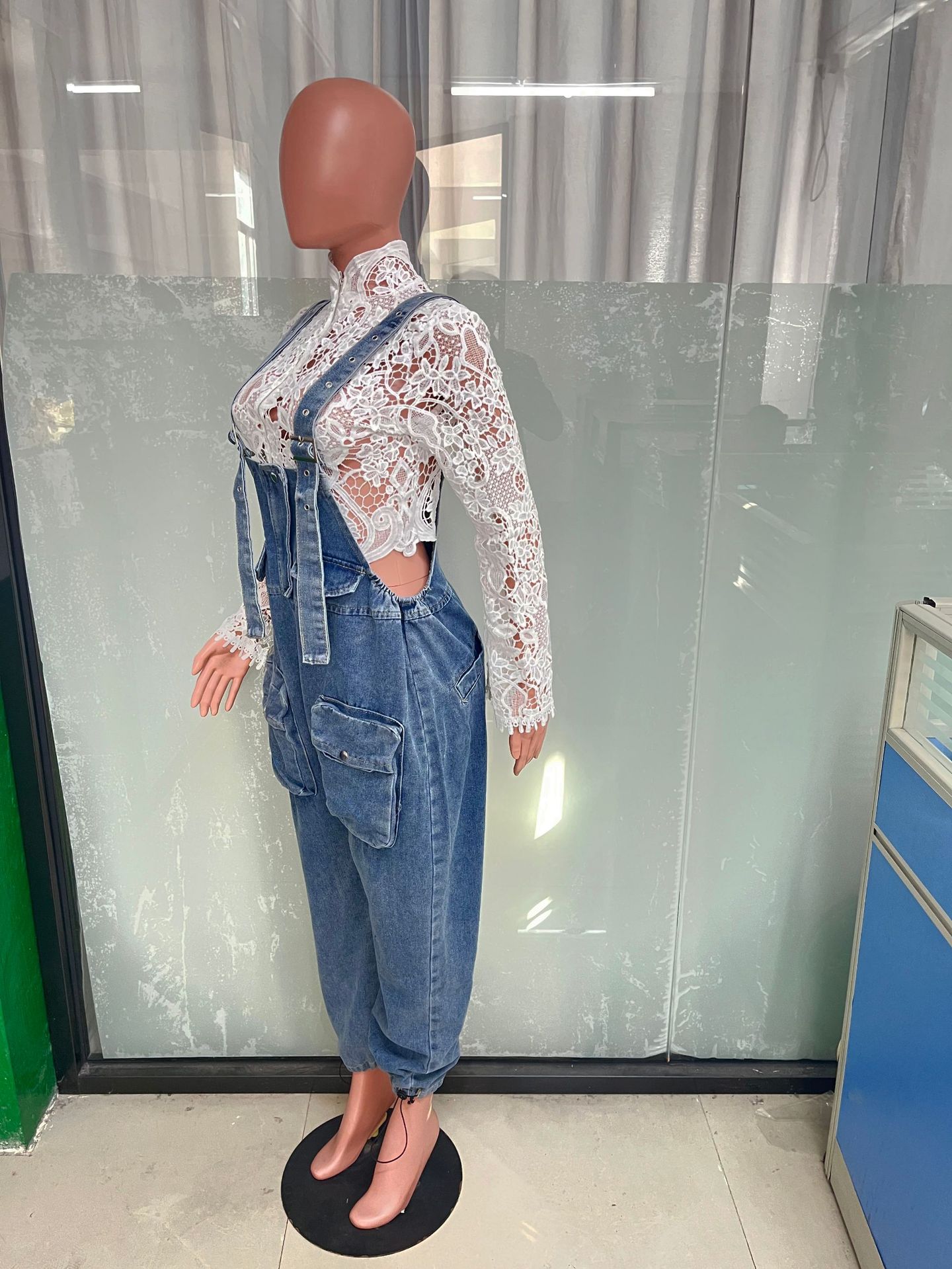 LADIES ONE PIECE DENIM OVERALLS                  BLUE DENIM                (SIZE  S - 2XL)