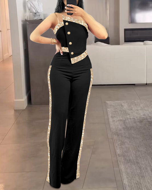 LADIES ONE PIECE JUMPSUIT                     BLACK               (SIZE  S - XL)