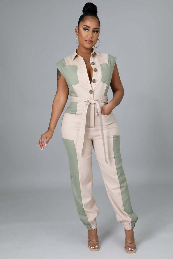 LADIES PLUS SIZE ONE PIECE JUMPSUIT                   KHAKI / OLIVE GREEN            (SIZE  S - 5XL)
