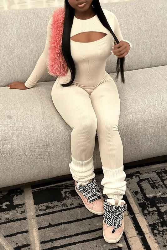 LADIES ONE PIECE JUMPSUIT                   APRICOT-BEIGE                    (SIZE  XS - XL)