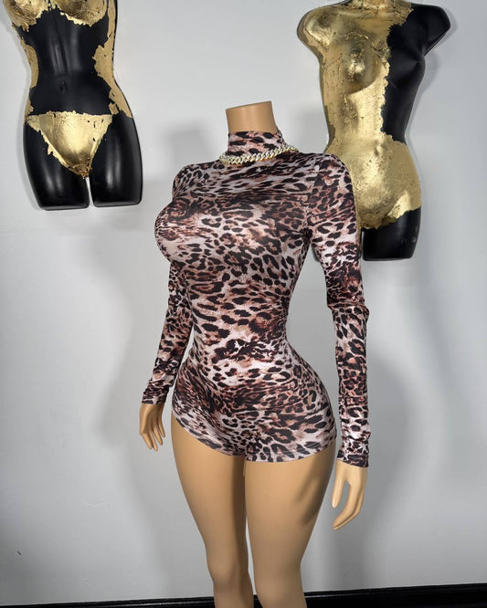 LADIES LONG SLEEVE PLAYSUIT / ROMPER                   LEOPARD                (SIZE  S - L)