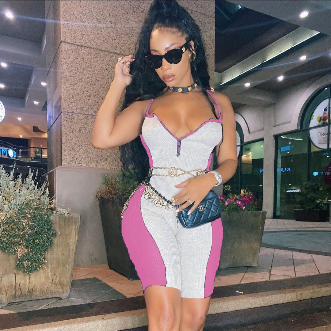 LADIES SLEEVELESS PLAYSUIT / ROMPER                  BLUE / PINK / BLACK                 (SIZE  S - 2XL)