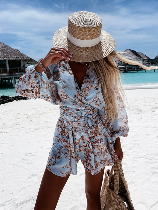 LADIES LONG SLEEVE SHORT PLAYSUIT / ROMPER                 BLUE              (SIZE  S - 2XL)