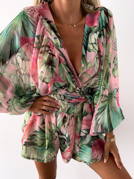 LADIES LONG SLEEVE SHORT PLAYSUIT / ROMPER                GREEN            (SIZE  S - 2XL)