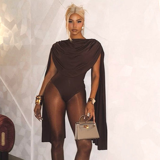 LADIES LONG SLEEVE JUMPSUIT BODYSUIT                 BROWN                (SIZE  S - XL)