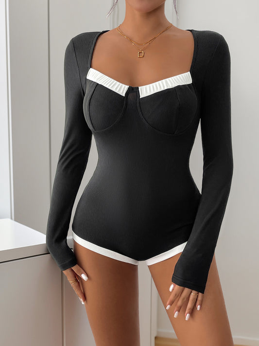 LADIES LONG SLEEVE BODYSUIT                BLACK               (SIZE  S - XL)