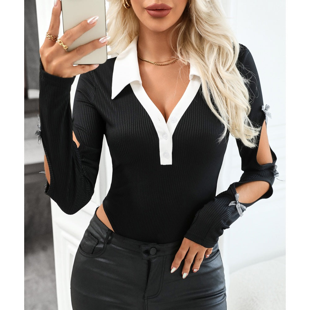 LADIES LONG SLEEVE BODYSUIT                    BLACK                (SIZE  S - L)