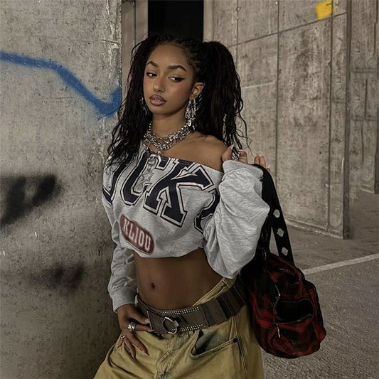 LADIES OFF THE SHOULDER CROPPED TOP            GRAY         (SIZE  S - L)