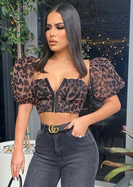 LADIES LEOPARD PRINT CROP TOP                  LEOPARD                 (SIZE  S - L)
