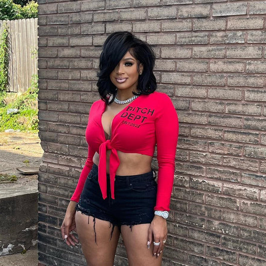 LADIES SEXY TIE UP CROP TOP                 RED / WHITE                 (SIZE  S - L)