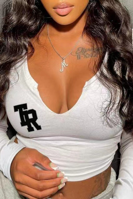 LADIES LONG SLEEVE CROP TOP                     WHITE                     (SIZE  XS - XL)