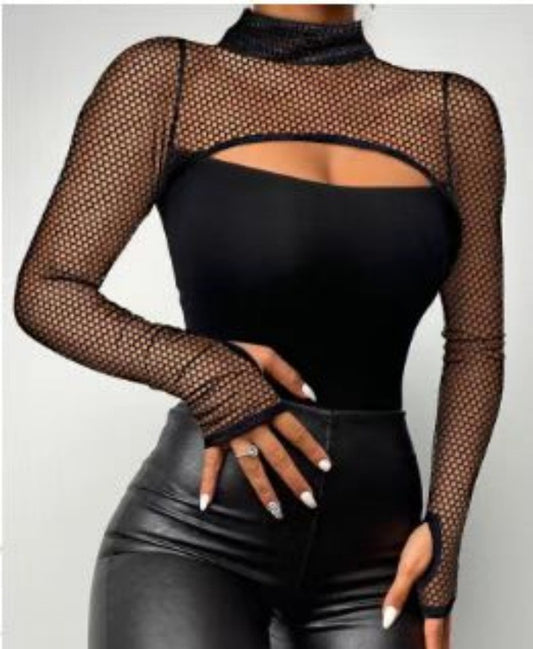 LADIES LONG SLEEVE TOP                BLACK                (SIZE  S - XL)