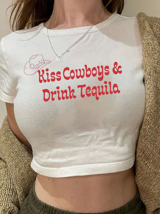 LADIES PRINTED CROPPED T-SHIRT                   (SIZE  XS - XL)