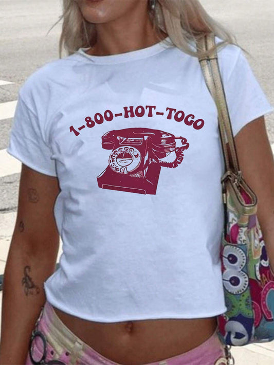 LADIES PRINTED CROPPED T-SHIRT                   (SIZE  XS - XL)