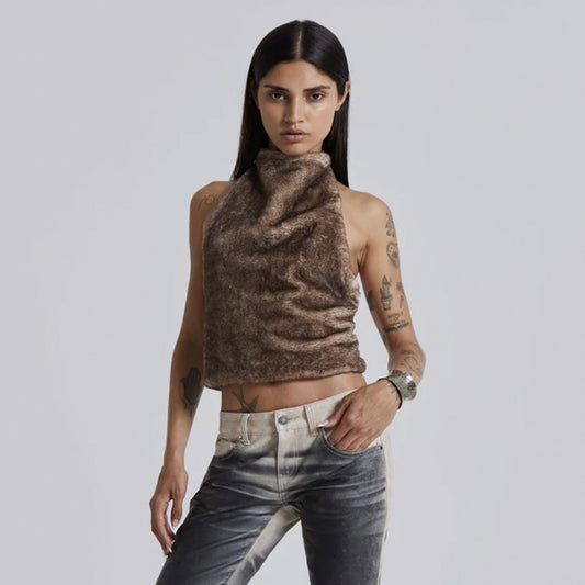 LADIES FUR VEST TOP                CAMEL              (SIZE  S - L)