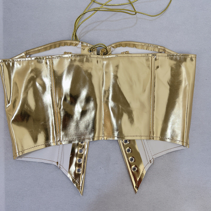 LADIES STRAPLESS LACE UP TOP                   SILVER / GOLD                  (SIZE  S - L)