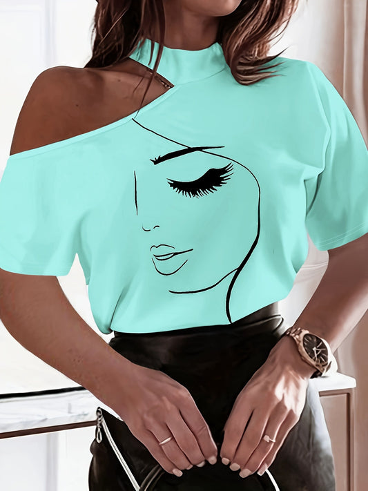 LADIES CUT OUT SHOULDER TOP                   TURQUOISE BLUE                  (SIZE  S - 2XL)