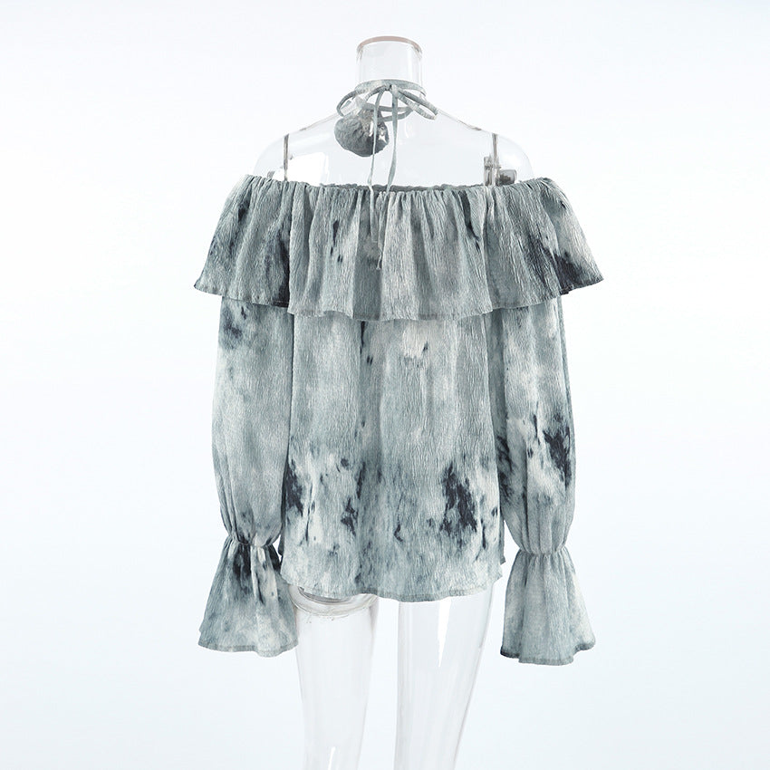 LADIES OFF THE SHOULDER LONG SLEEVE TOP                     BLUE-GRAY                  (SIZE  S - L)