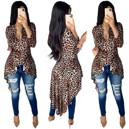 LADIES LONG SLEEVE DRESS / TOP                       LEOPARD                    (SIZE  S - 2XL)