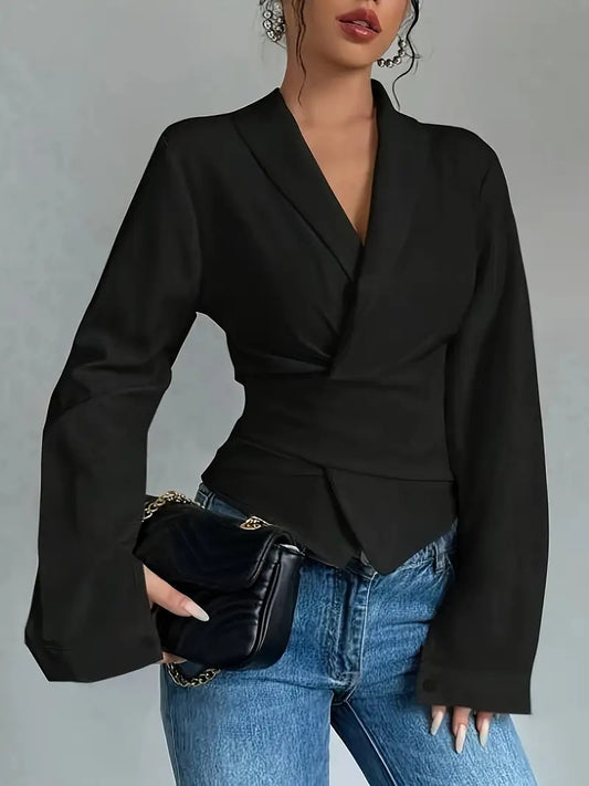 LADIES LONG SLEEVE TOP                   BLACK                  (SIZE  S - 2XL)
